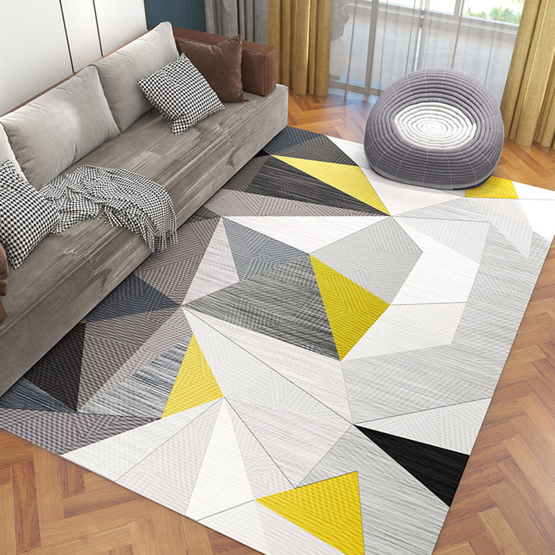 Fancy Modern Rug Blue Geometric Pattern Polyester Area Carpet Non-Slip Backing Rug for Living Room