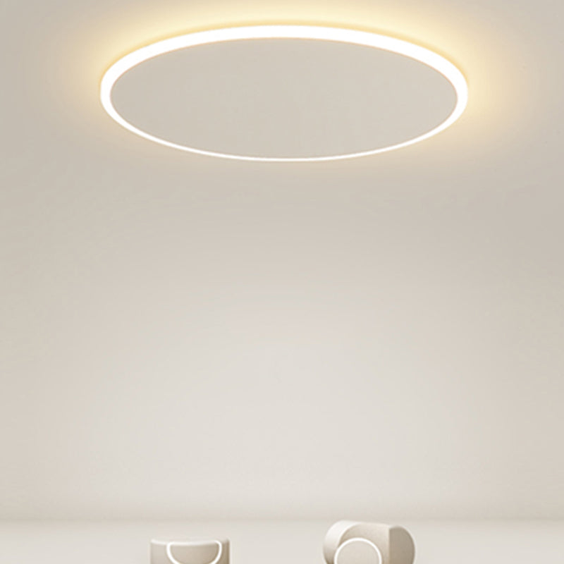 Modern Style Round Disc Led Flush Mount Fixture Metal 1 Light in white for Living Room