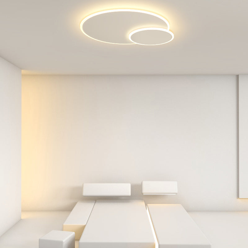 Modern Style Round Disc Led Flush Mount Fixture Metal 1 Light in white for Living Room