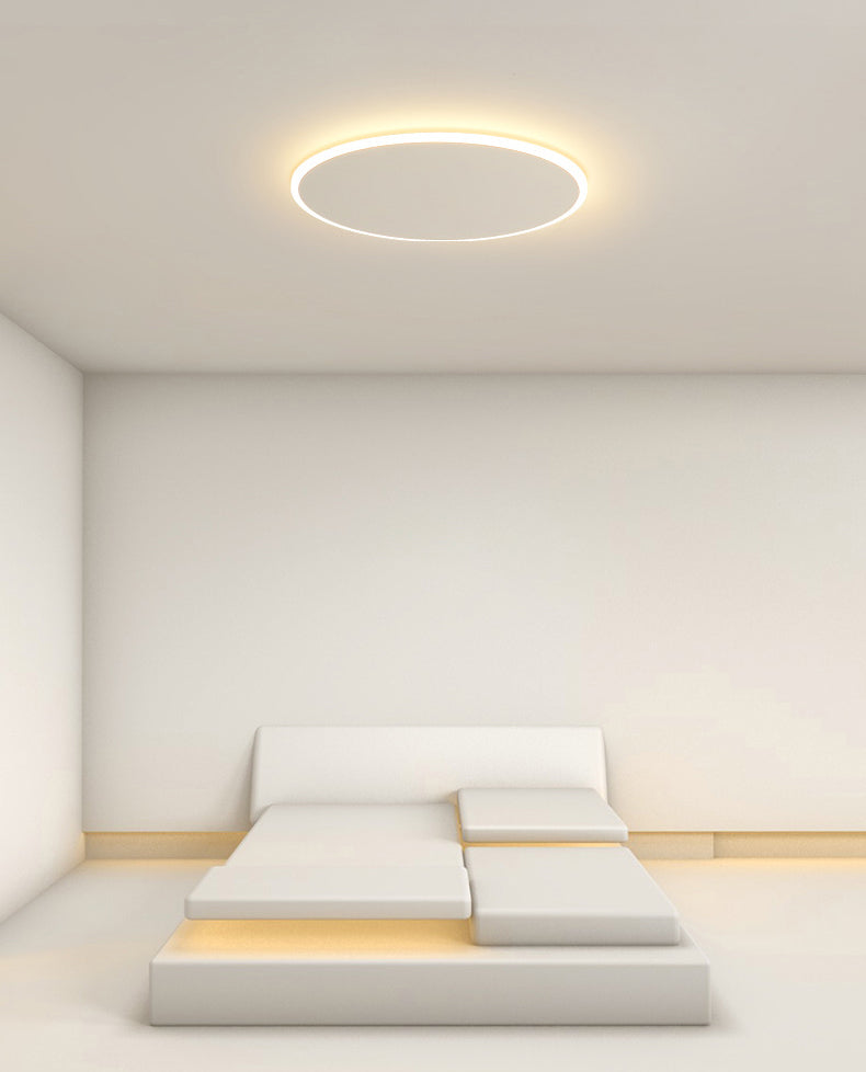Modern Style Round Disc Led Flush Mount Fixture Metal 1 Light in white for Living Room