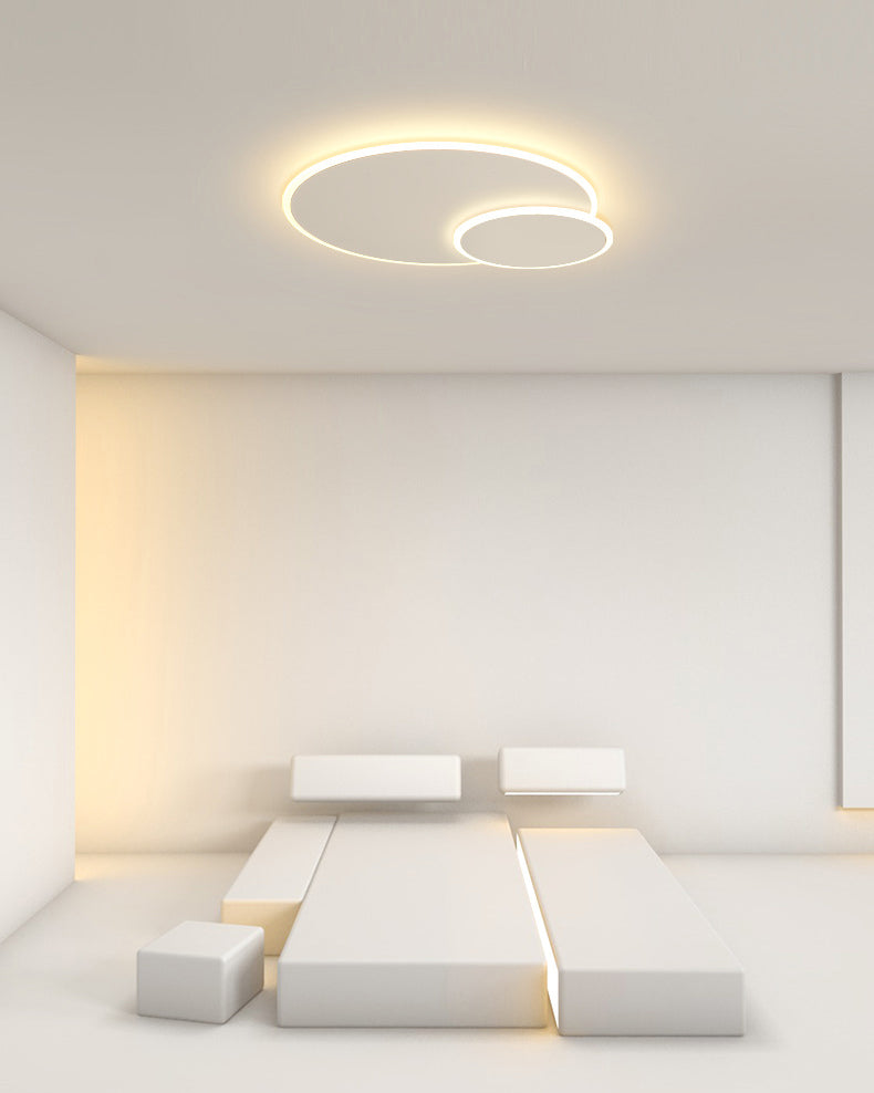 Modern Style Round Disc Led Flush Mount Fixture Metal 1 Light in white for Living Room