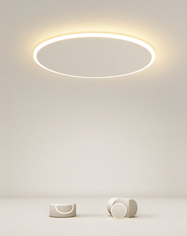 Modern Style Round Disc Led Flush Mount Fixture Metal 1 Light in white for Living Room