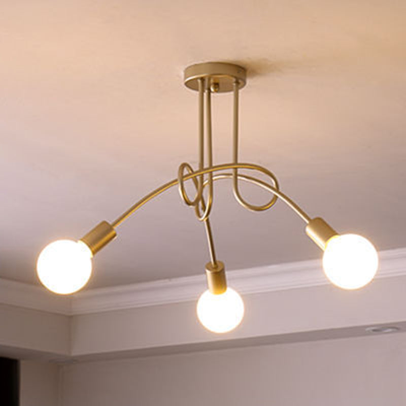 Lámpara de techo industrial vintage de hierro forjado con montaje semi empotrado radial para sala de estar