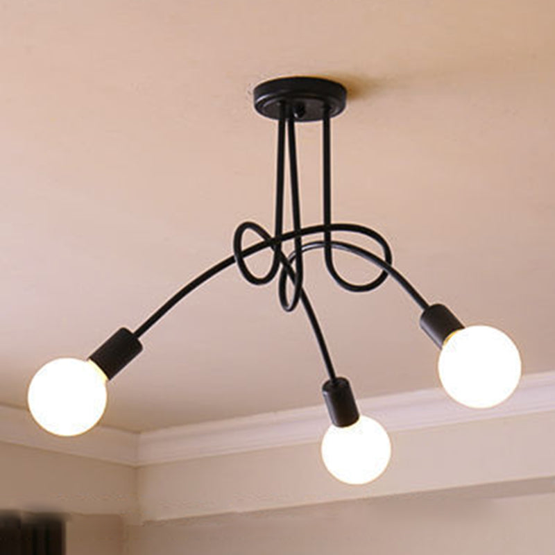 Lámpara de techo industrial vintage de hierro forjado con montaje semi empotrado radial para sala de estar