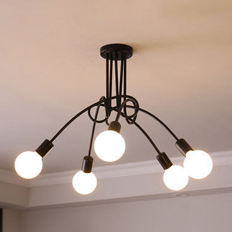 Lámpara de techo industrial vintage de hierro forjado con montaje semi empotrado radial para sala de estar