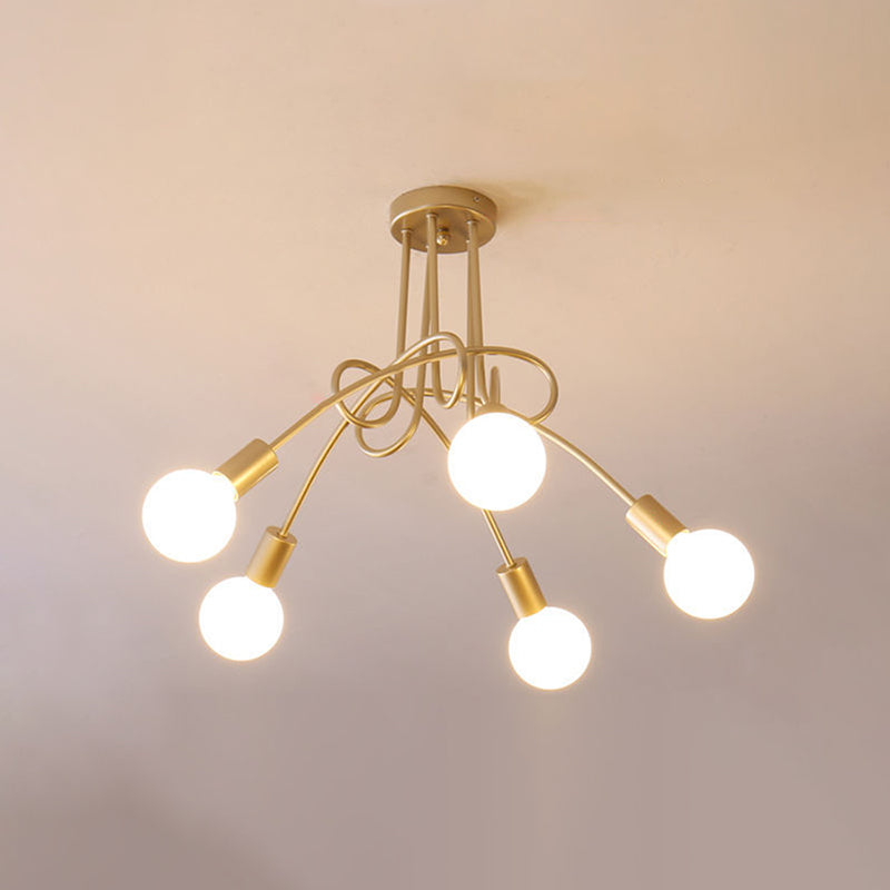 Lámpara de techo industrial vintage de hierro forjado con montaje semi empotrado radial para sala de estar