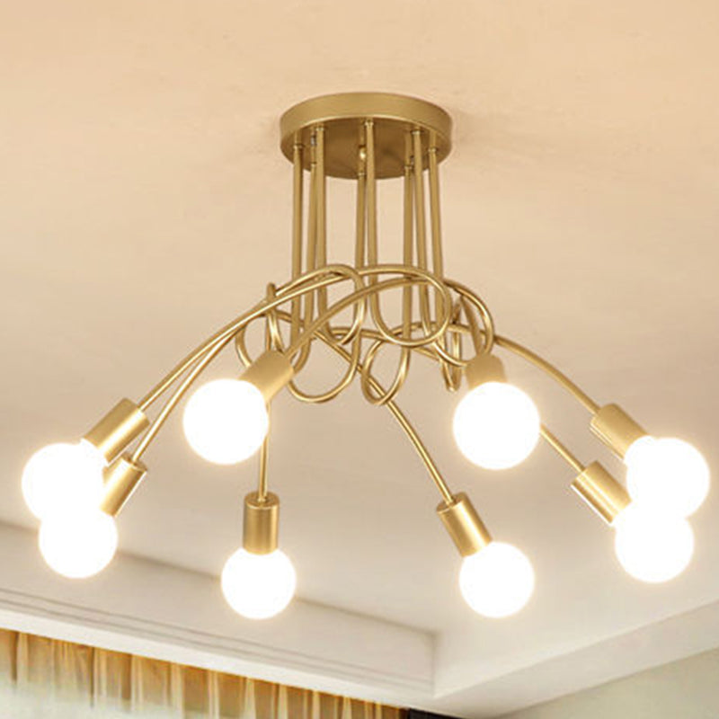Lámpara de techo industrial vintage de hierro forjado con montaje semi empotrado radial para sala de estar