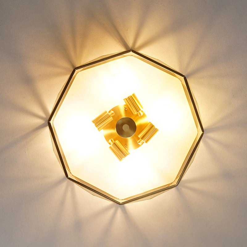 Plafonnier géométrique vintage colonial en cuivre, plafonnier à 4 lumières avec abat-jour en verre