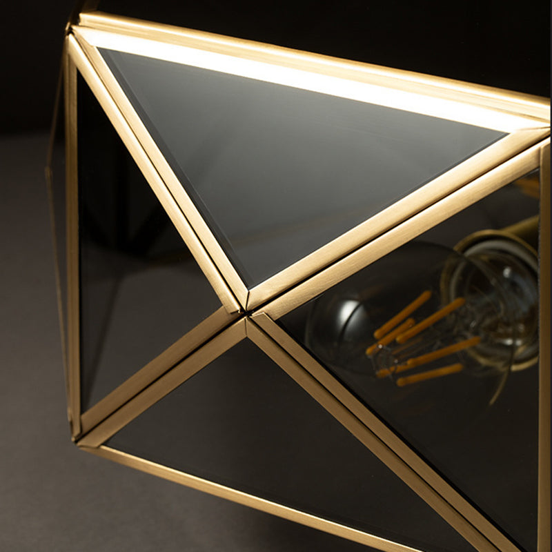 Plafonnier géométrique vintage colonial en cuivre, plafonnier à 4 lumières avec abat-jour en verre