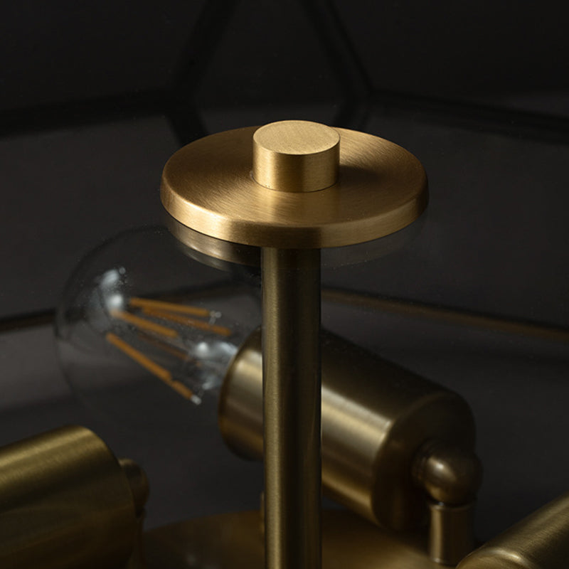 Plafonnier géométrique vintage colonial en cuivre, plafonnier à 4 lumières avec abat-jour en verre