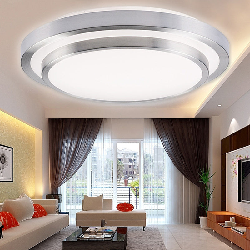 Luces de techo de montaje en superficie LED circulares de estilo moderno Luz de techo empotrada de aluminio en plata