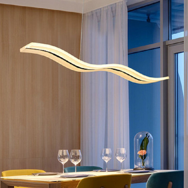 Acrylic White Linear LED Island Light in Modern Style Wrought Iron Pendant Light for Dining Room