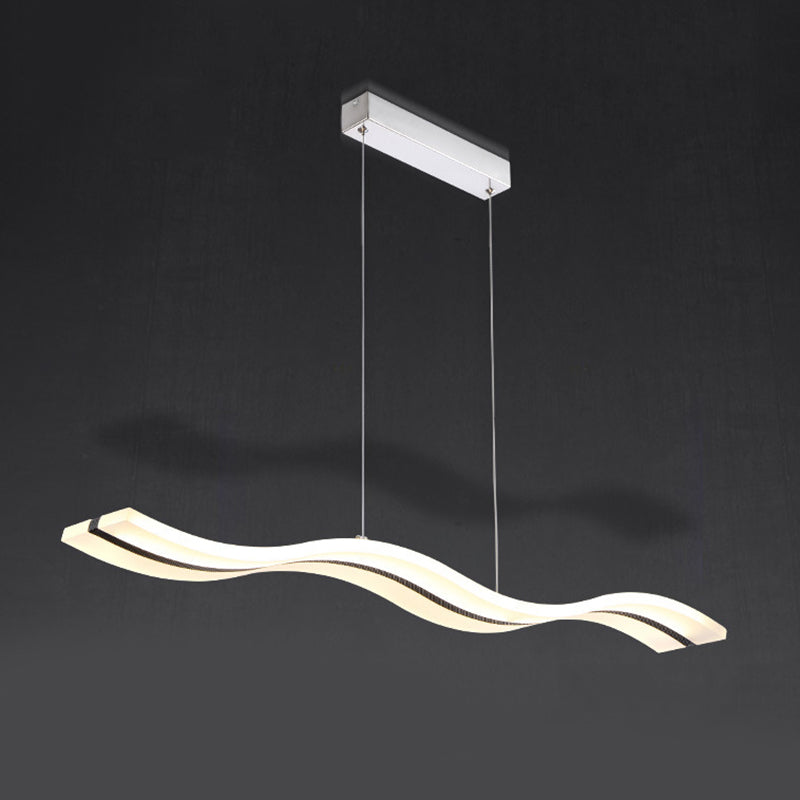Acrylic White Linear LED Island Light in Modern Style Wrought Iron Pendant Light for Dining Room