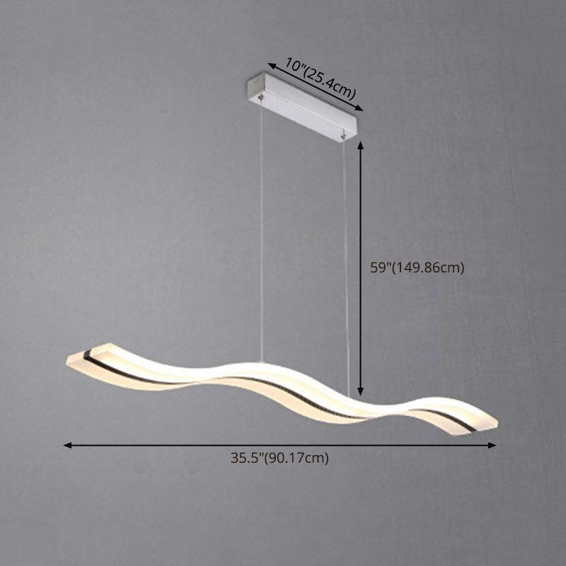 Acrylic White Linear LED Island Light in Modern Style Wrought Iron Pendant Light for Dining Room