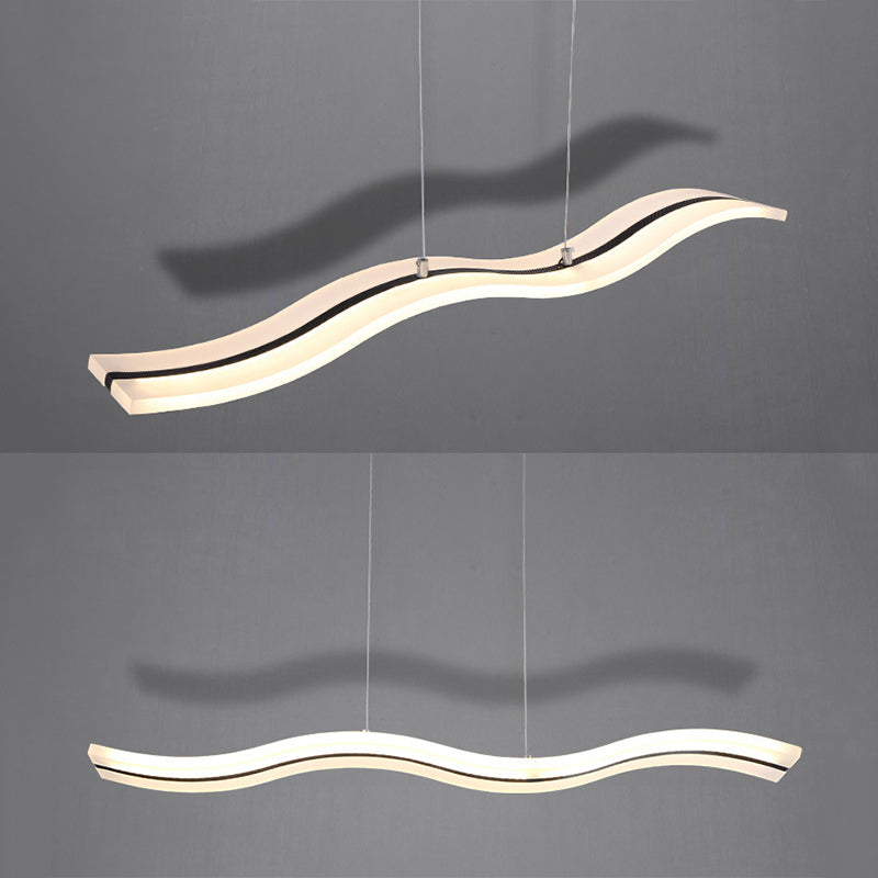 Acrylic White Linear LED Island Light in Modern Style Wrought Iron Pendant Light for Dining Room