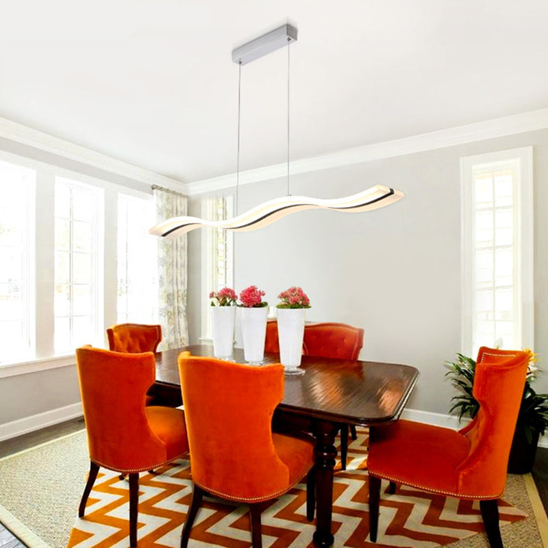 Acrylic White Linear LED Island Light in Modern Style Wrought Iron Pendant Light for Dining Room
