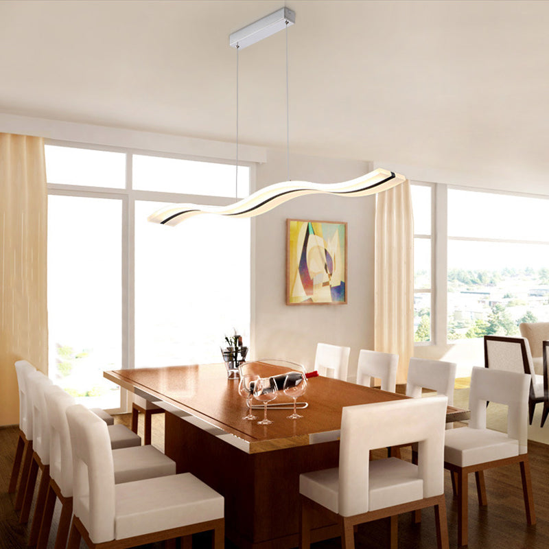 Acrylic White Linear LED Island Light in Modern Style Wrought Iron Pendant Light for Dining Room