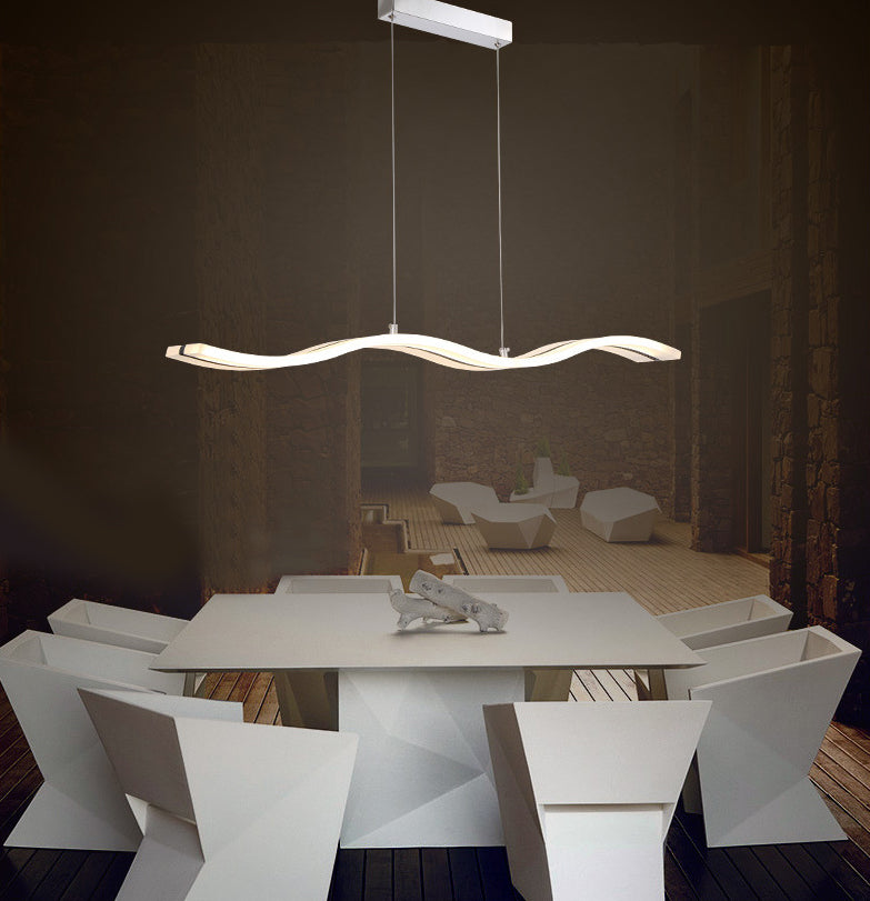 Acrylic White Linear LED Island Light in Modern Style Wrought Iron Pendant Light for Dining Room