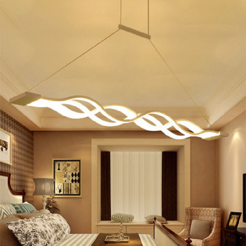 White Linear LED Island Light in Modern Concise Style Wrought Iron Pendant Light with Acrylic Shade
