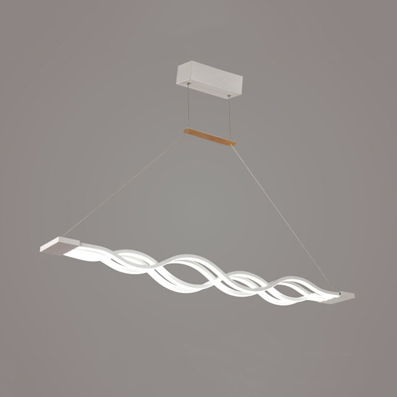 White Linear LED Island Light in Modern Concise Style Wrought Iron Pendant Light with Acrylic Shade