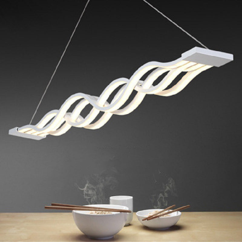 White Linear LED Island Light in Modern Concise Style Wrought Iron Pendant Light with Acrylic Shade