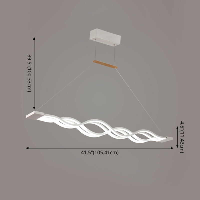 White Linear LED Island Light in Modern Concise Style Wrought Iron Pendant Light with Acrylic Shade