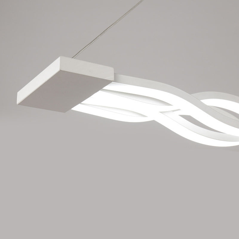 White Linear LED Island Light in Modern Concise Style Wrought Iron Pendant Light with Acrylic Shade