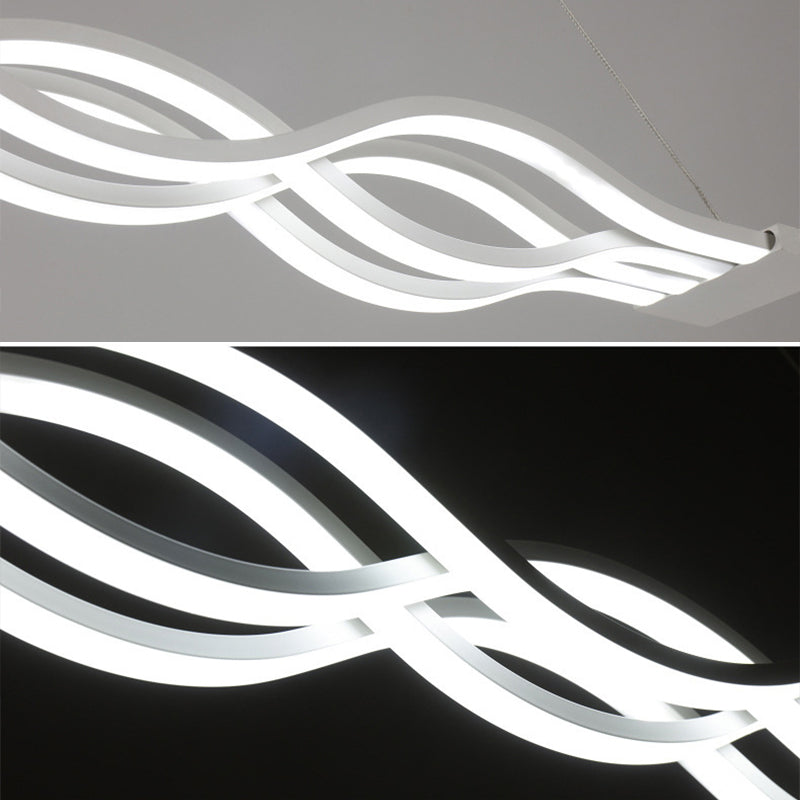 White Linear LED Island Light in Modern Concise Style Wrought Iron Pendant Light with Acrylic Shade