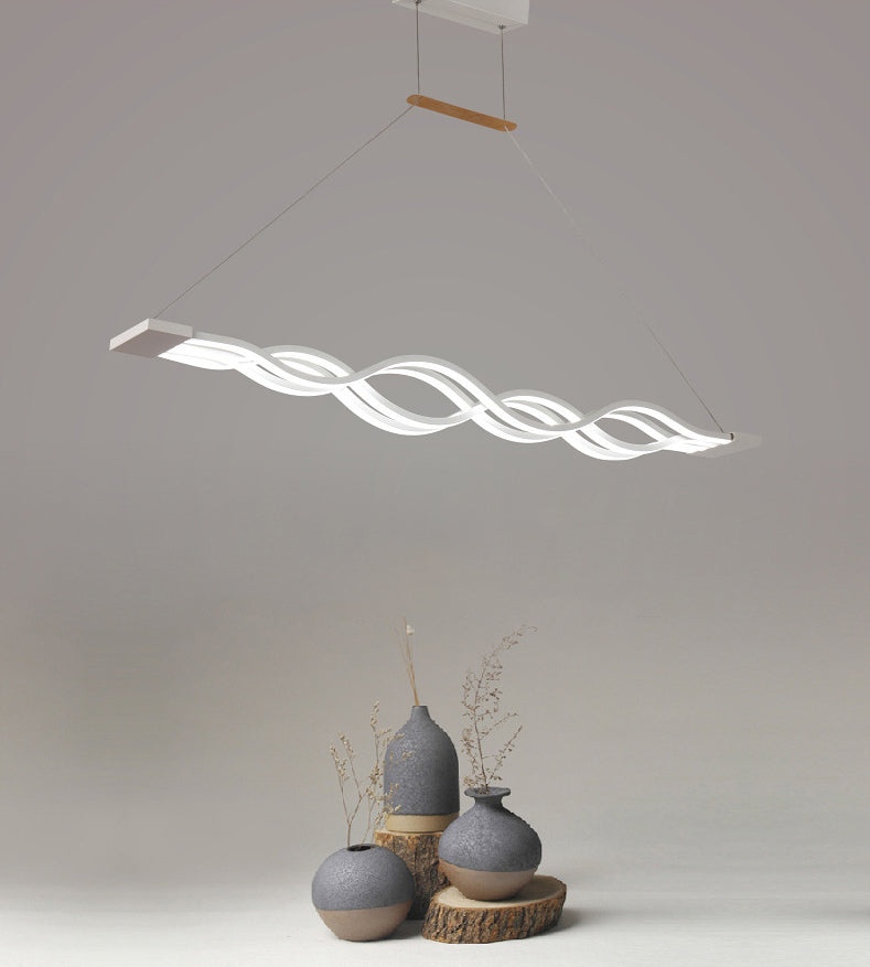 White Linear LED Island Light in Modern Concise Style Wrought Iron Pendant Light with Acrylic Shade