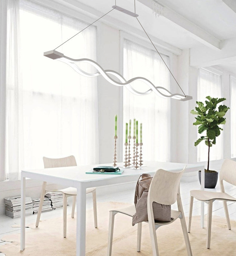 White Linear LED Island Light in Modern Concise Style Wrought Iron Pendant Light with Acrylic Shade