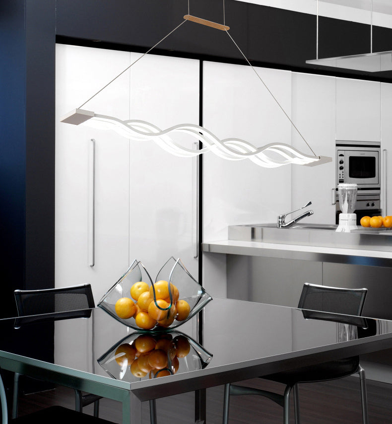 White Linear LED Island Light in Modern Concise Style Wrought Iron Pendant Light with Acrylic Shade