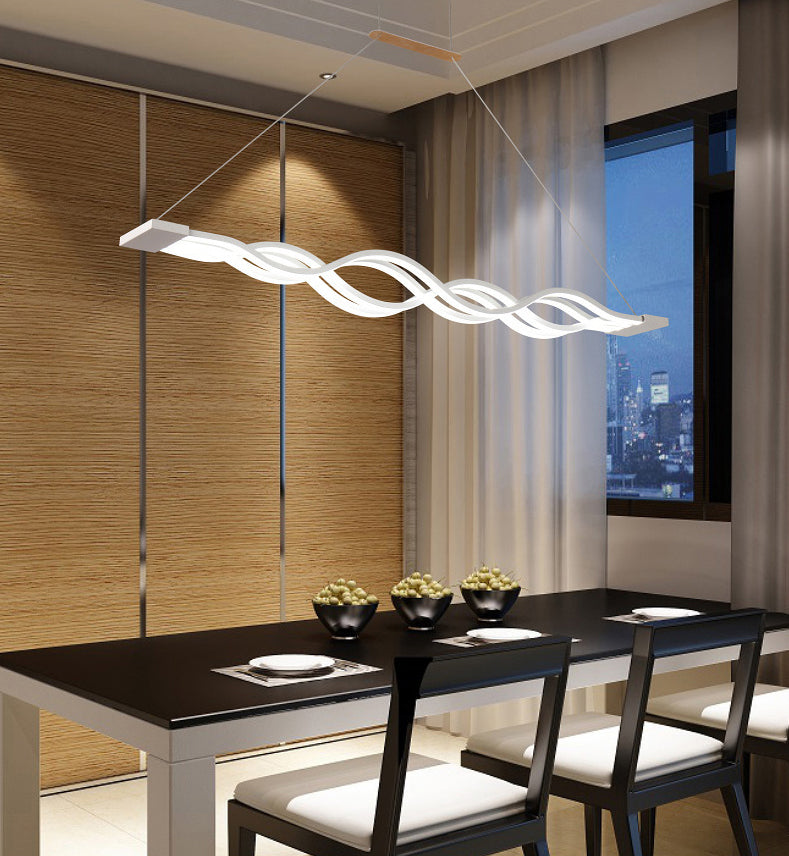 White Linear LED Island Light in Modern Concise Style Wrought Iron Pendant Light with Acrylic Shade