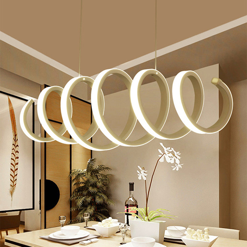 Acrylic White Linear LED Island Light in Modern Style Lacquered Iron Pendant Light for Dining Room
