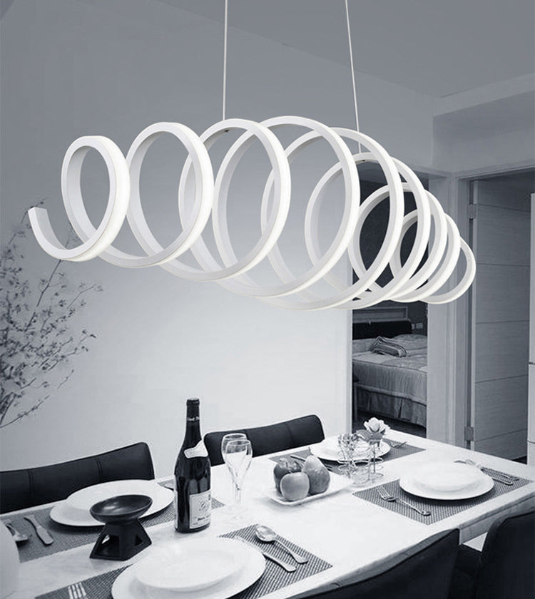 Acrylic White Linear LED Island Light in Modern Style Lacquered Iron Pendant Light for Dining Room