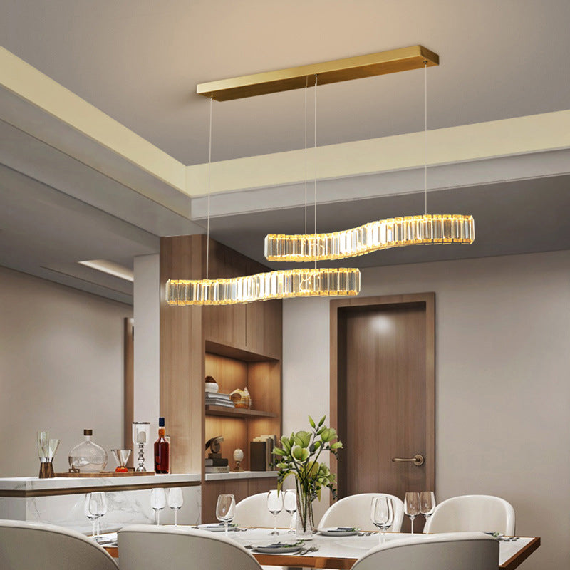 Modern Island Lighting Linear Crystal LED Pendant Lights for Dining Room