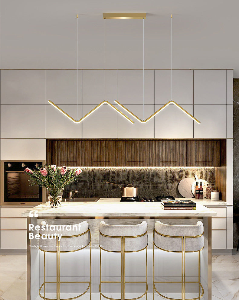 Modern Metal Chandelier Lamp Linear LED Island Pendant for Dining Room
