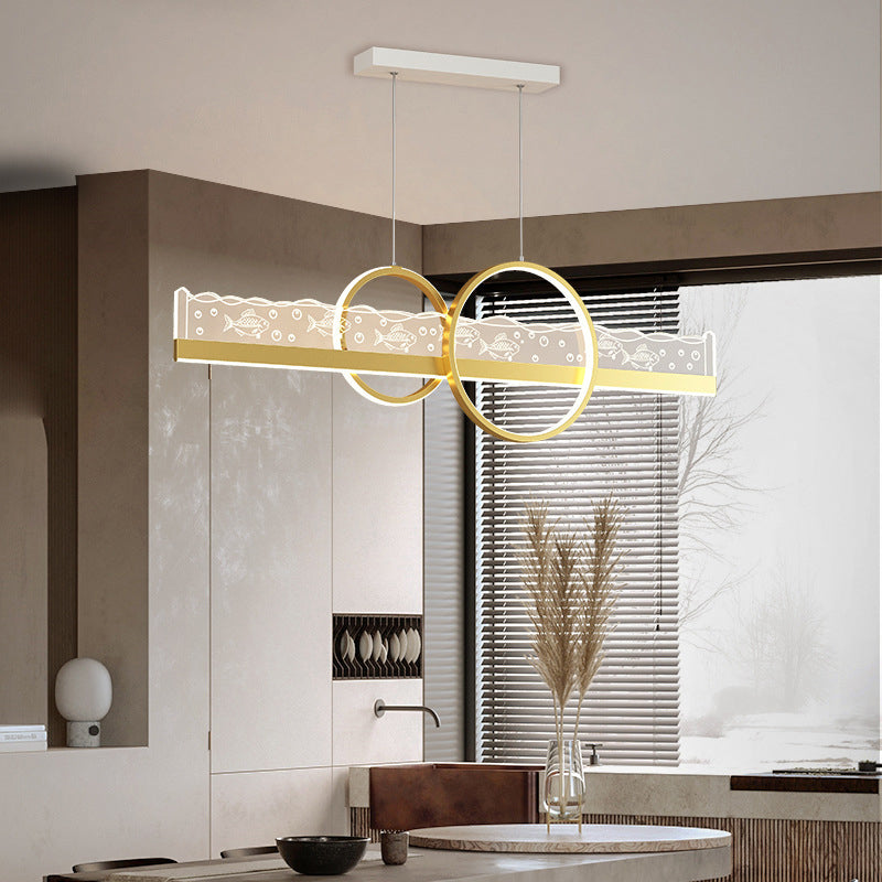 Moderno lampadario geometrico isola lampada in metallo 2 luci dell'isola luminosa in oro