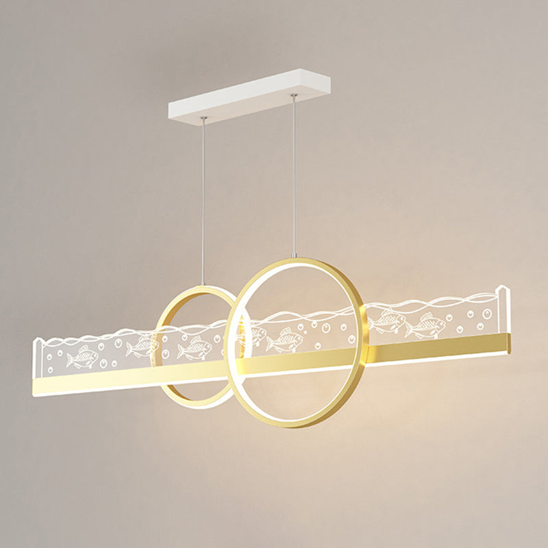 Moderno lampadario geometrico isola lampada in metallo 2 luci dell'isola luminosa in oro