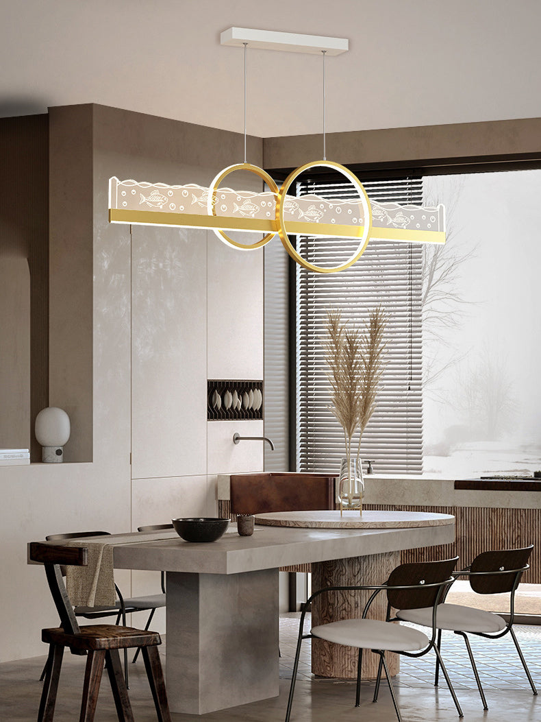 Moderno lampadario geometrico isola lampada in metallo 2 luci dell'isola luminosa in oro