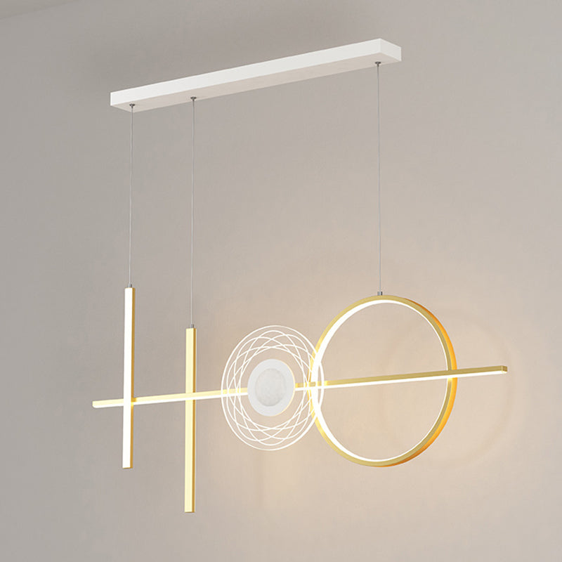 Geometric Island Lighting Fixtures Modern Chandelier Metal Island Lamps 4 Light in Gold