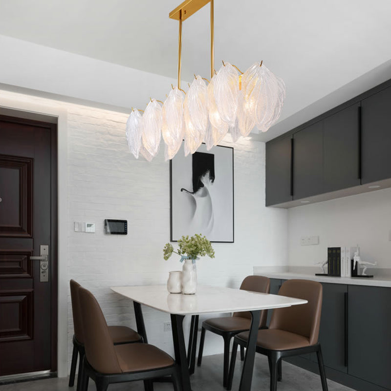 4 Light leaf Island Lights Modern Lighting Chandelier Glass and Metal Island Lamps in Gold