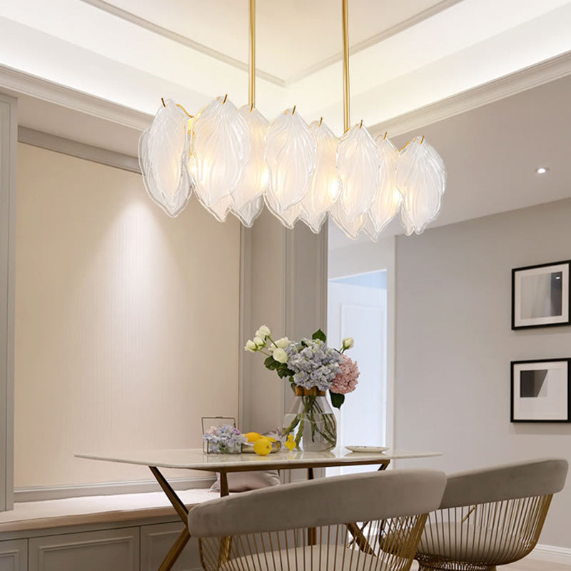 4 Light leaf Island Lights Modern Lighting Chandelier Glass and Metal Island Lamps in Gold