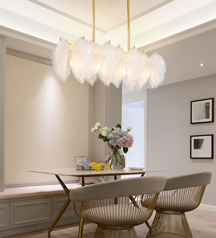 4 Light leaf Island Lights Modern Lighting Chandelier Glass and Metal Island Lamps in Gold