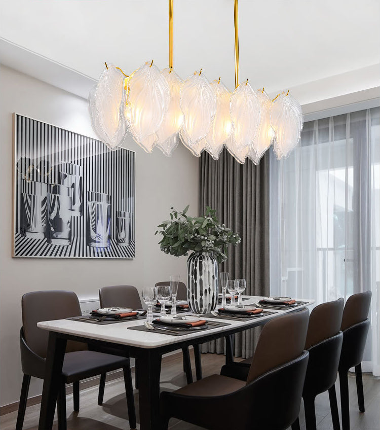 4 Light leaf Island Lights Modern Lighting Chandelier Glass and Metal Island Lamps in Gold