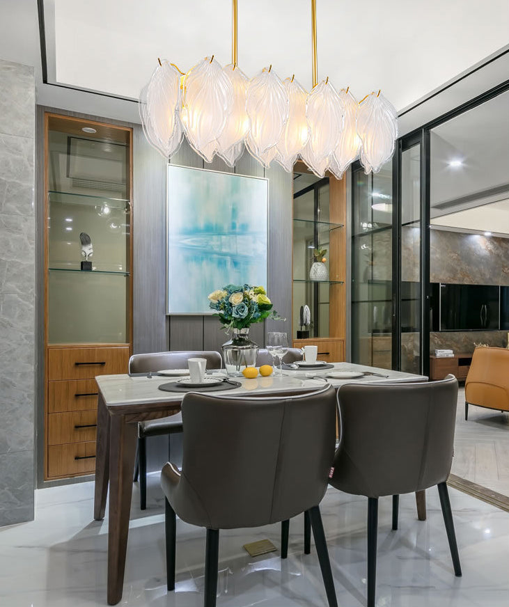 4 Light leaf Island Lights Modern Lighting Chandelier Glass and Metal Island Lamps in Gold