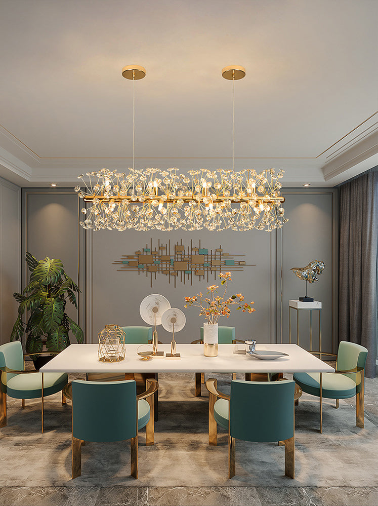 12 Lights Island Light Segnastre lampadario moderno Crystal e Metal Island Lights in oro