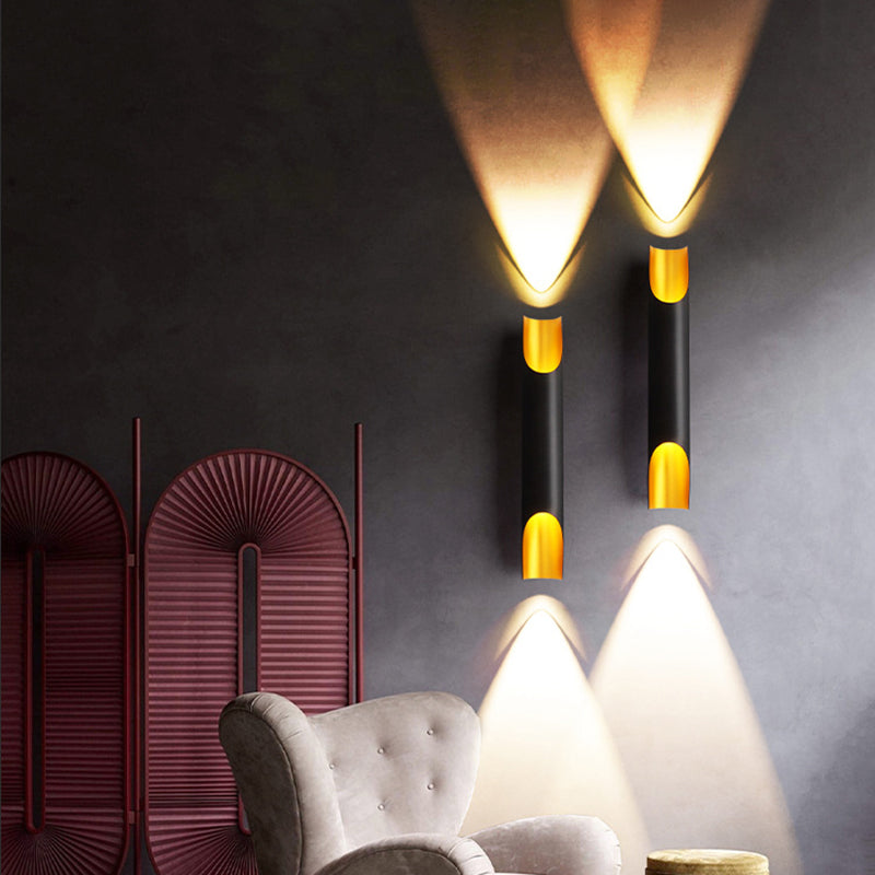 Luz de pared cilindroide negra y dorada en lámpara de pared de aluminio lacado en estilo creativo moderno