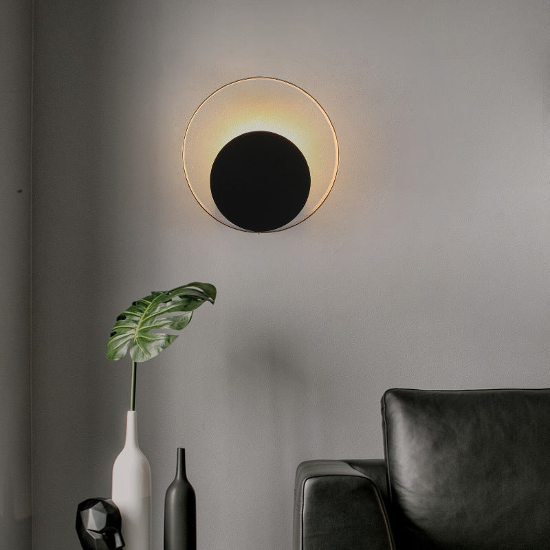 Black and Gold Single Wall Lamp in Modern Simplicity Copper Circular Wall Light for Interior Spaces