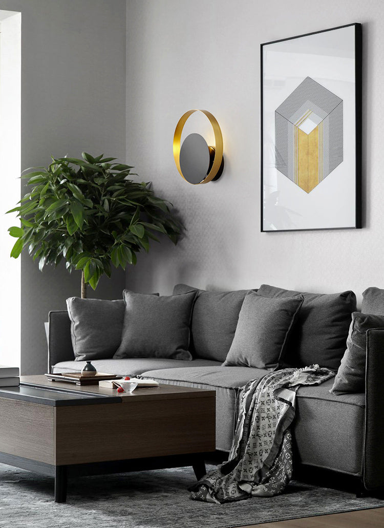 Black and Gold Single Wall Lamp in Modern Simplicity Copper Circular Wall Light for Interior Spaces