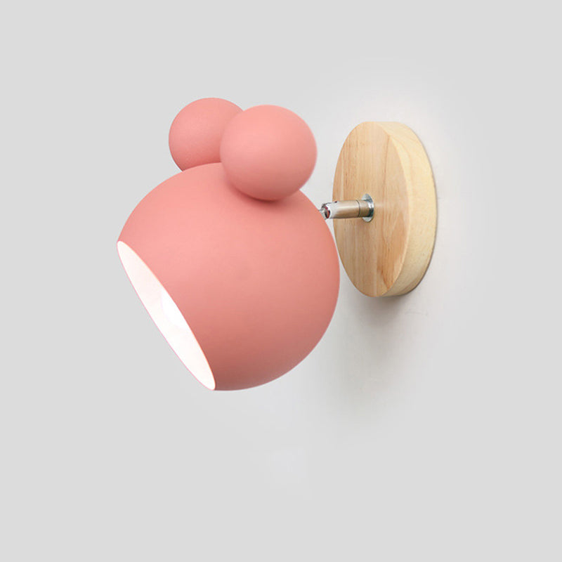 Modern Nordic Single Wall Light Wooden Globe Macaron Wall Lamp with Wrought Iron Shade